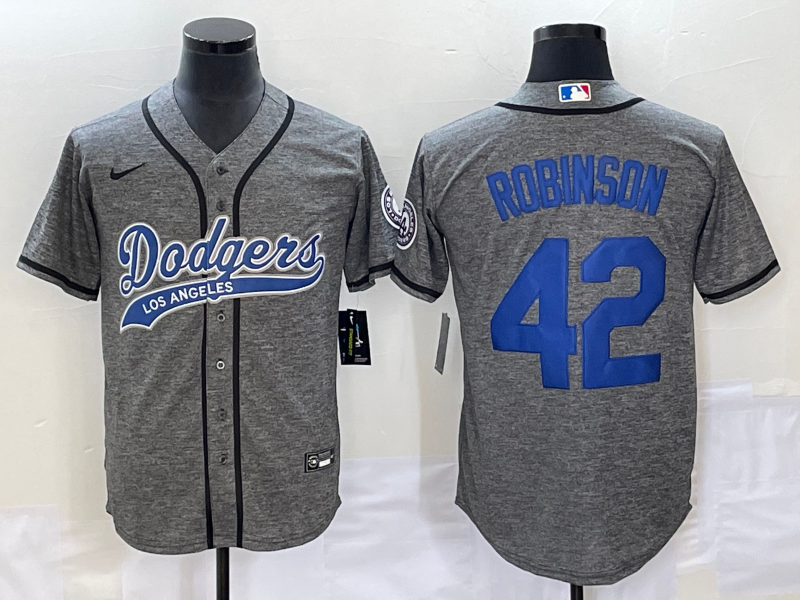 Men's Los Angeles Dodgers Jackie Robinson #42 Gray Jersey Joint Edition